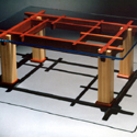 32 x 44 x 17 (coffee table); 42 x 60 x 30 (dining table), maple, padauk and glass